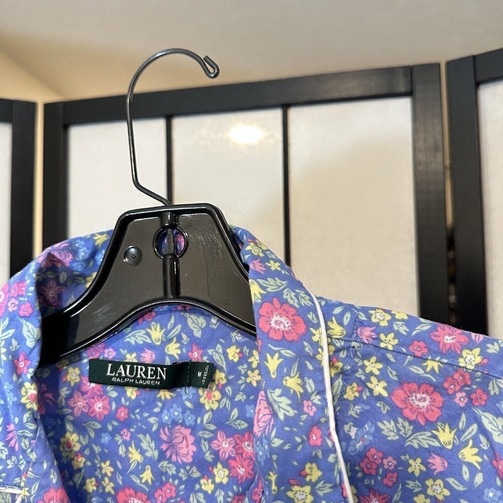 Lauren Ralph Lauren Pajama Dress Womens M Medium Blue Pink Floral Logo Sleepwear - Picture 3 of 6